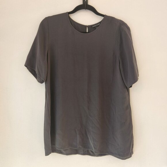 Eileen Fisher 100% Silk Grey Short Sleeve Blouse Top Shirt Women's S - Picture 1 of 8